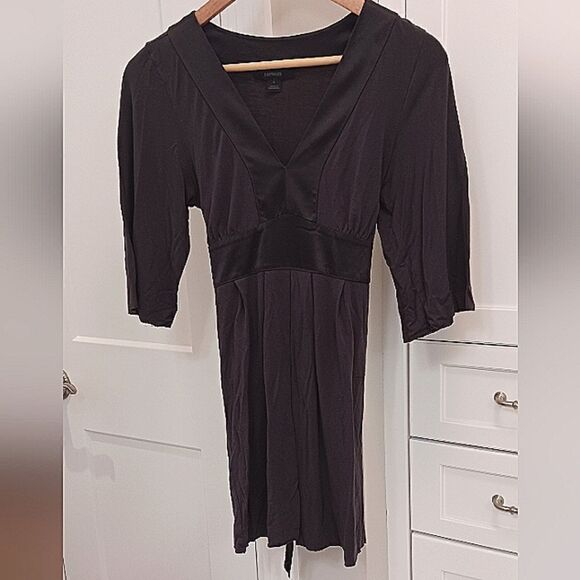 Express V Neck Tie Waist Satin Trim Tunic Dress - Picture 1 of 10